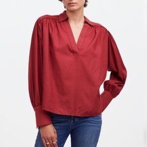 NWT MADEWELL Easy Long Sleeve Popover Blouse Shirt In Claret Small